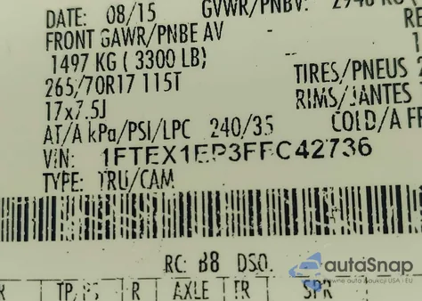 2015 Ford F-150 Xl z USA, uszkodzony, nr VIN 1FTEX1EP3FFC42736